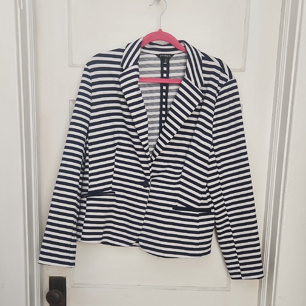 George Black and White Striped Blazer
